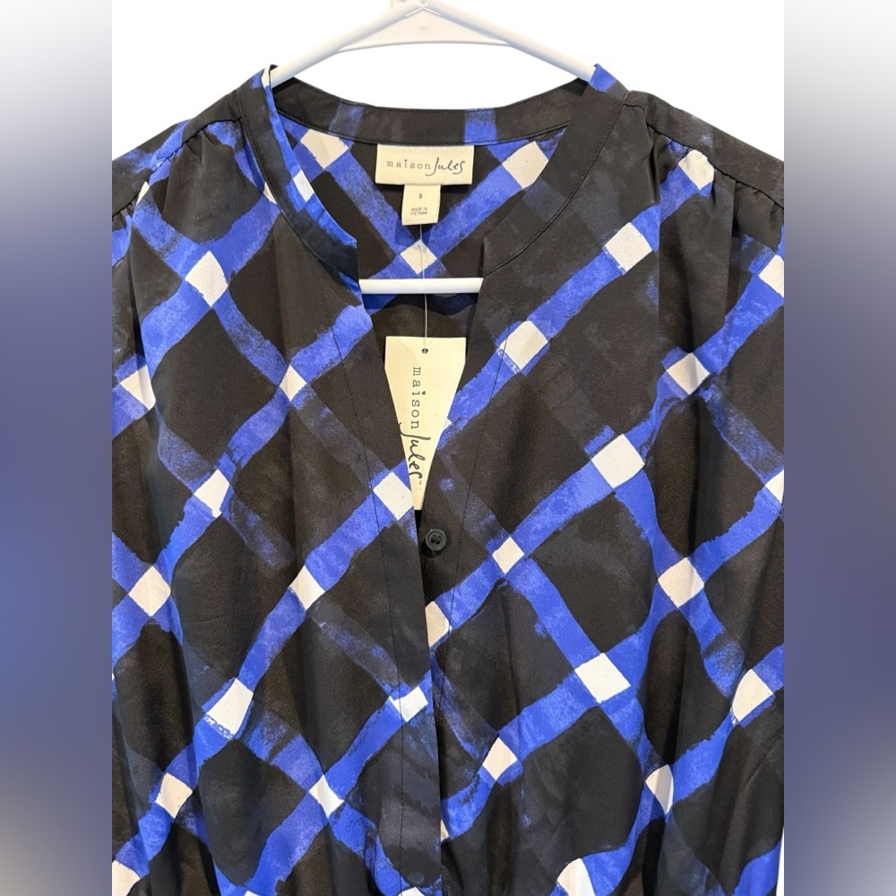NWT Maison Jules Blue and Black Shirt Dress - Picture 5 of 5